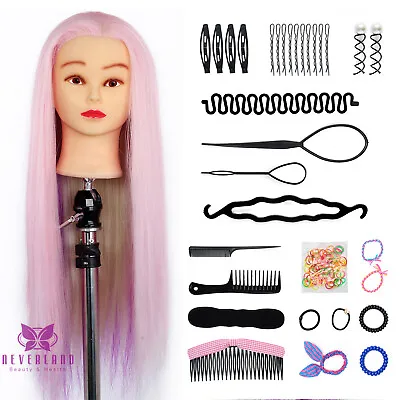 Training Head 24'' Pink/Rainbow Hair Salon Hairdressing Mannequin Doll&Braid Set • £18.99