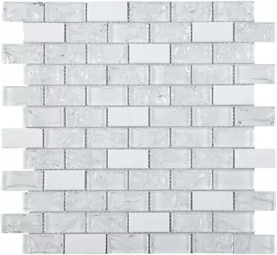 Super White Cleft Glass & Bianco Marble Glass Wall Mosaic Tile 1 X2  For Kitc... • $31.99