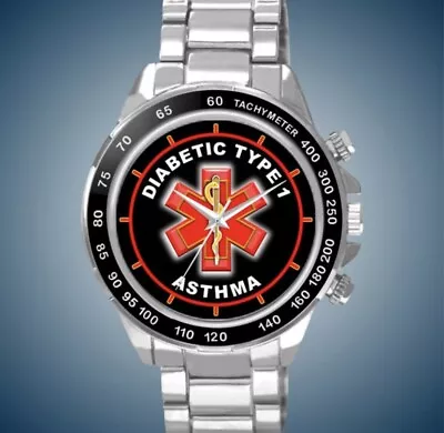 Diabetic Type 1 Asthma Medical Alert ID Red Star Of Life Cross Man Watch • $48.98