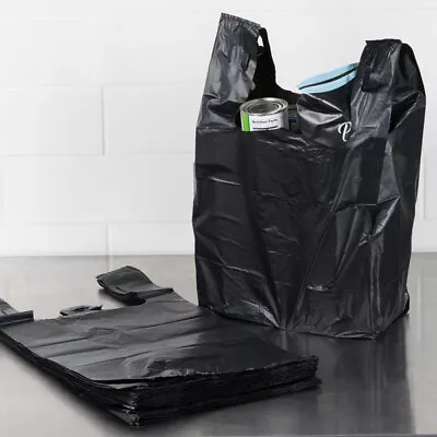 Bags 1/6 21 X 6.5 X 11.5 Heavy Duty .87 Mil  BLACK T-Shirt Plastic Shopping Bags • $10.99