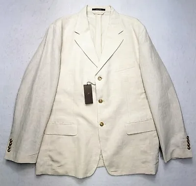 Tasso Elba 100% Linen Sport Coat Men Large Ivory Blazer Two Button Suit Jacket • $42.99