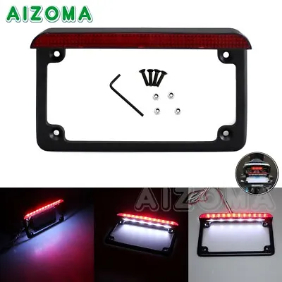 Motorcycle License Plate Frame W/ LED Light For Harley Bobber Chopper Cafe Racer • $20.80