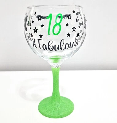 £4.99 • Buy Personalised Birthday Glitter Gin Glass Fabulous 18th 21st 30th 40th 50th 60th