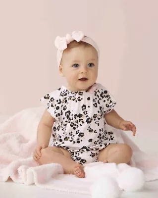 New Mud Pie Baby Girl Pink Leopard Romper Sunsuit Size 6-9 Months • $24