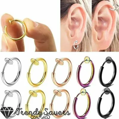 Nose Lip Big Cartilage Fake Gold Silver Clip On Non Piercing Hoop Earrings 1-6CM • £2.49