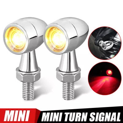 Chrome Mini Motorcycle Bullet LED Turn Signal Blinker Lamp Brake Light Amber+Red • $14.58