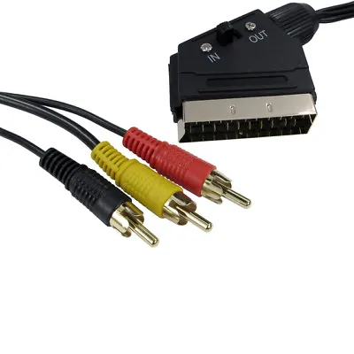 1.5m Scart To RCA AV 3 X Phono Cable With IN OUT Switch Triple Composite Lead • £3.19