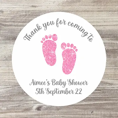 48 X Baby Shower Stickers Personalised Baby Girl Favors Footprint Baby Shower • £3.50