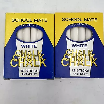 Vtg 2 Box 12 Sticks Ea School Chalk White Blackboard France School Mate Low Dust • $11.99