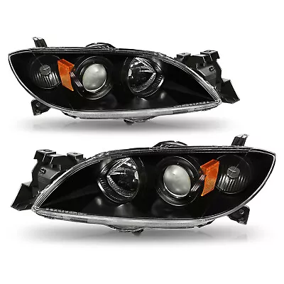 Black Projector Headlights Amber Corner Lamps For 2004-2009 Mazda 3 Sedan Pair • $108.99