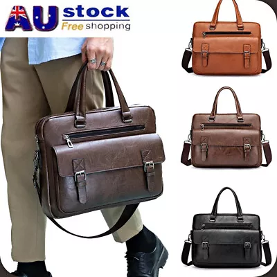 Mens Leather Bag Business Travel Office Messenger Crossbody Computer Handbag • $10.59