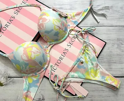 Victoria's Secret Bombshell Add-2-Cups Push Up Itsy Swim Set Camo Floral • $93.21