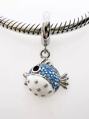 Pufferfish Blowfish Dangle Charm Fish Sea Life Genuine 925 Sterling Silver 💖 • £18.95