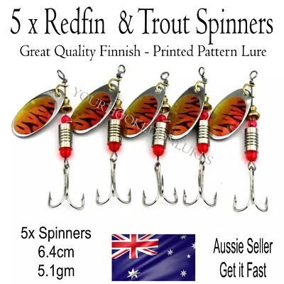 5x Redfin Trout Spinners Spinner Spoon Bait Fishing Lure Metal Lures Bass Tackle • $9.95