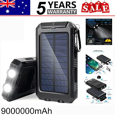 $24.26 • Buy 900000mAh External Power Bank Portable Solar Panel 2USB LCD Battery Charger AU