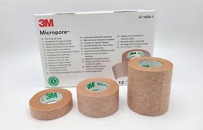 3M Micropore Tan Surgical Tape: 1.25/2.5/5cm - Hypoallergenic Gentle On Skin • £7.95