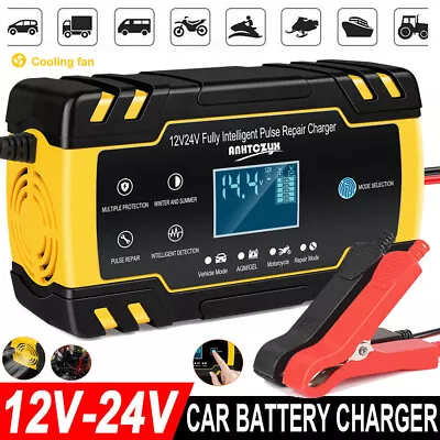 12V 24V Automatic Car Battery Charger Smart Pulse Repair AGM/GEL Portable UK • £14.99