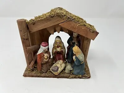 Vintage Homemade 5  Christmas Nativity Scene Manger Attached FIGURES • $13.19