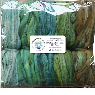 Hand Dyed Superfine Merino Tencel Roving For Spinning And Felting. 5oz Green... • $73.58
