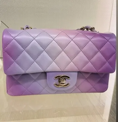 New 24P Chanel Tie-Dye Ombré Purple Pink Pearly Mini Classic Flap Bag Handbag • $7899