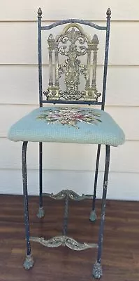 ANTIQUE WROUGHT IRON & BRASS EGYPTIAN REVIVAL Chair OSCAR BACH Design • $595