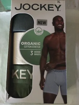 Jockey Organic 3 Boxer Briefs Cotton Stretch Gray Green Cream New Tags Men • $17.99