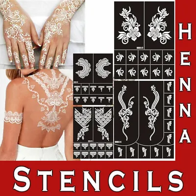 Henna Mehndi Stencils Temporary Tattoo Glitter Body Art Hand Lace Template • £3.98
