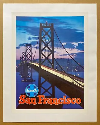 C.1950 Santa Fe Railway San Francisco Poster California Oakland Bay Bridge AT&SF • $550