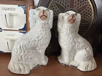Vintage Large Pair Of Staffordshire Flatback Spaniels / Wally Dogs Mantle Kitsch • £75