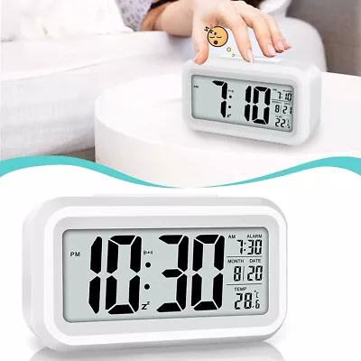 Bedside Digital LED Snooze Alarm Clock Time Temperature Day/Night Mode Clock UK • £7.59