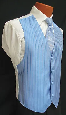 Men's Cornflower Blue Jean Yves Tuxedo Vest & Tie Paisley Wedding Cruise Prom • $17.99