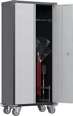 Metal Garage Storage Cabinet With Wheels Broom Closet Storage Cabinet 71' Tall • $217.34