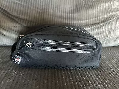 Coach Men’s ToiletryBlack Canvas & Black Leather Travel Bag Dopp Kit 12in X 6in • $30