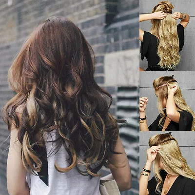 Real Thick AS Human Hair 1Piece Full Head Clip In Hair Extensions Straight Wavy • $5.56