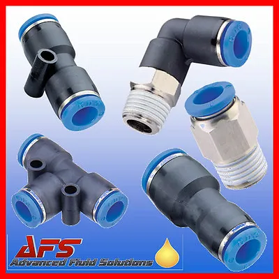 Pneumatic Push In Fittings For Air/Water Nylon Pipe Tubing Tube Choice Thread UK • £7.55