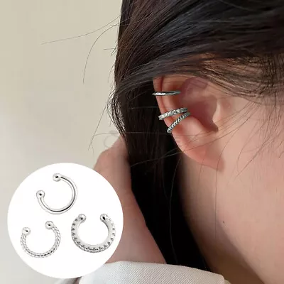 Fake Piercing 3pcs Set Clip On Helix Cartilage Ear Cuff Crystal Sterling Silver • £3.99