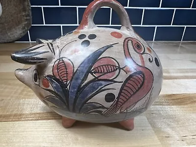 Vintage Hand Painted Burnished Pottery Pig Bank Tonala Mexico • $50