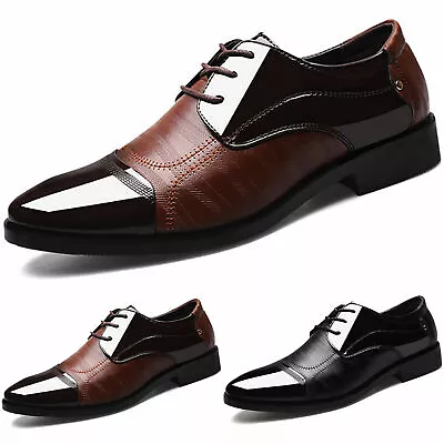 Men Pointed Toe Smart Shoes Wedding Business Lace Up Leather Formal Office Party • £25.29