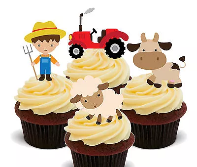 Farm Animals Edible Cupcake Toppers - Stand-up Fairy Cake Decorations Birthday • £2.99