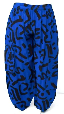 PLUS SIZE LA BASS COBALT BLUE/BLACK PATTERNED 2 POCKETS BALLOON PANTS Size 12-16 • $68.38