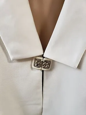 Moshita Couture White Textured Side Zipper W/ Rhinestones Evening Jacket Size 22 • $59.10