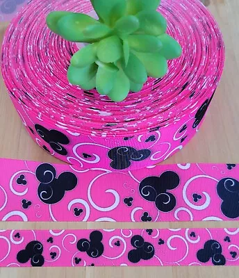 7/8 Or 1.5  (1 YD) Minnie Mouse Grosgrain Pink Minnie Disney Hair Bow Lanyard • $1.35