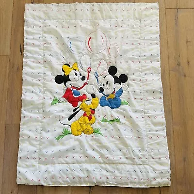 Vtg Dundee Disney 1984 Mickey Mouse Minnie Pluto Bubbles Baby Crib Blanket Rare • $149.95