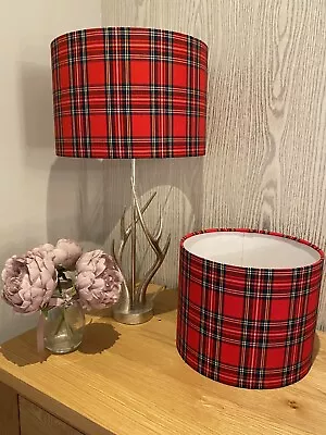 Handmade Lampshade In Red Royal Stewart Tartan  Fabric Various Sizes • £18.95