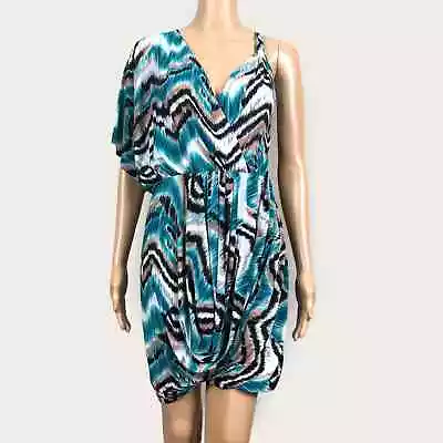 T Bags Los Angeles Ikat Print Draped Asymmetric Shoulder Jersey Knit Dress LARGE • $40