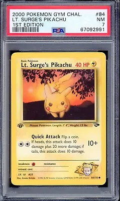 PSA 7 NM Lt. Surge's Pikachu 84/132 1st Edition Gym Heroes Pokemon Card WOTC • $19.99