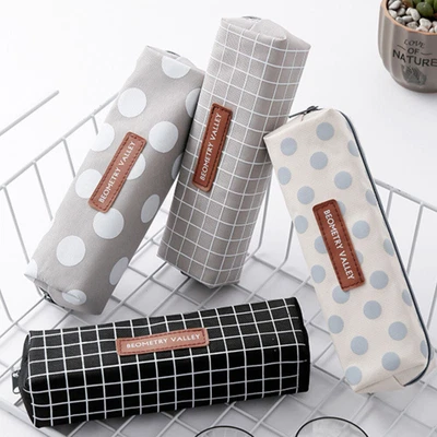 £7.12 • Buy Plaid Polka Dot Zipper Pencil Case Pen Box Student Canvas Stationery Pouch Bag