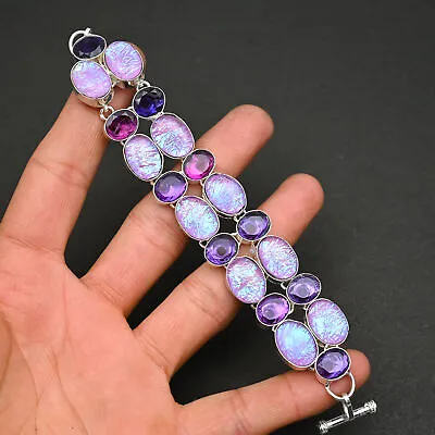 Purple Fire Opal Gemstone 925 Sterling Silver Gift Jewelry Bracelet 7-8  O931 • $15.20