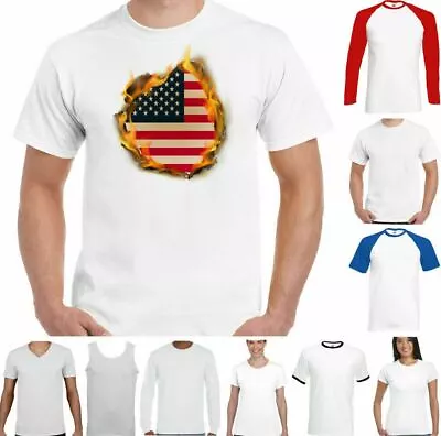 £12.99 • Buy USA T-Shirt Mens 4th Of July National Flag Flames American Stars & Stripes Top