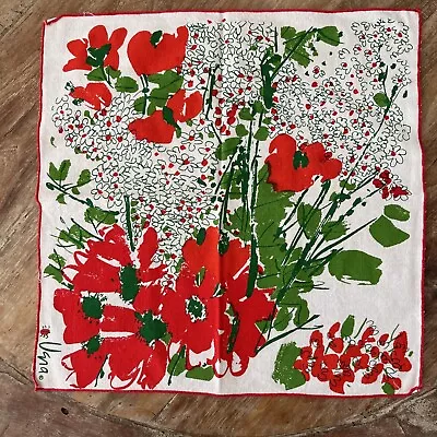 Vintage VERA Neumann Red Green Floral Pattern 4 In Lot  15” X 15” • $35